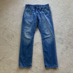 G Star RAW Jeans Men 32x30 Blue D Staq 5 Pocket Straight Tapered Leg Whiskers